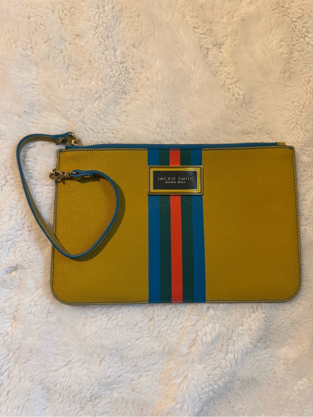 Jackie Smith Yellow Striped Wristlet Clutch